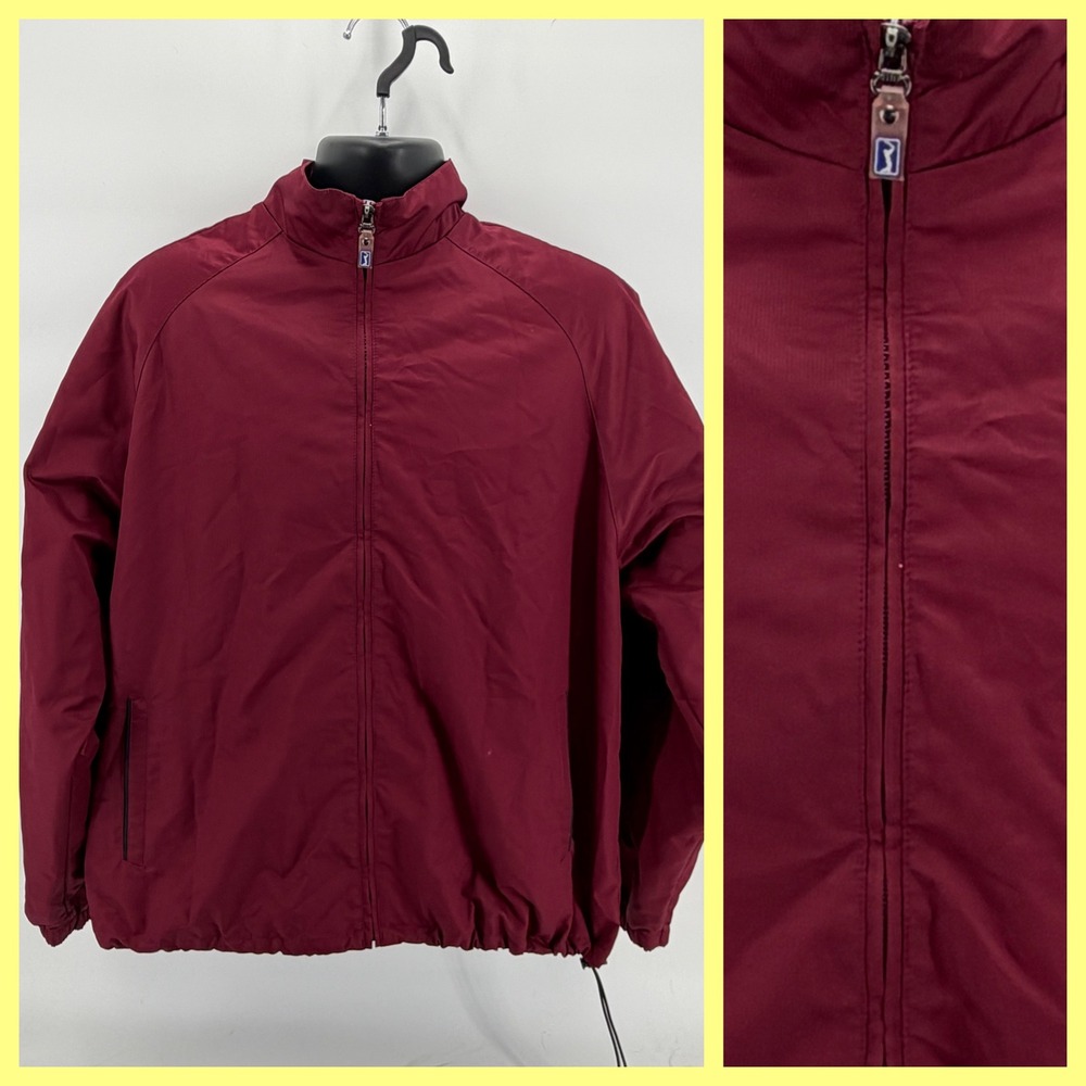 PGA Tour Windbreaker Jacket Mens Large Burgundy Golf Wind Water Resistant